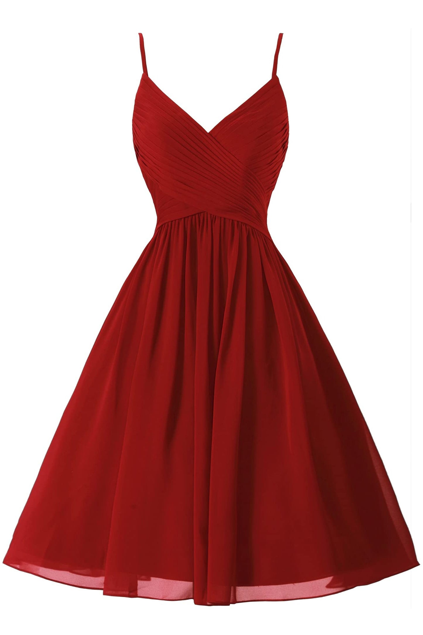 Vestidos de fiesta cortos de gasa con tirantes finos, sin mangas y corte en A, con bolsillos
