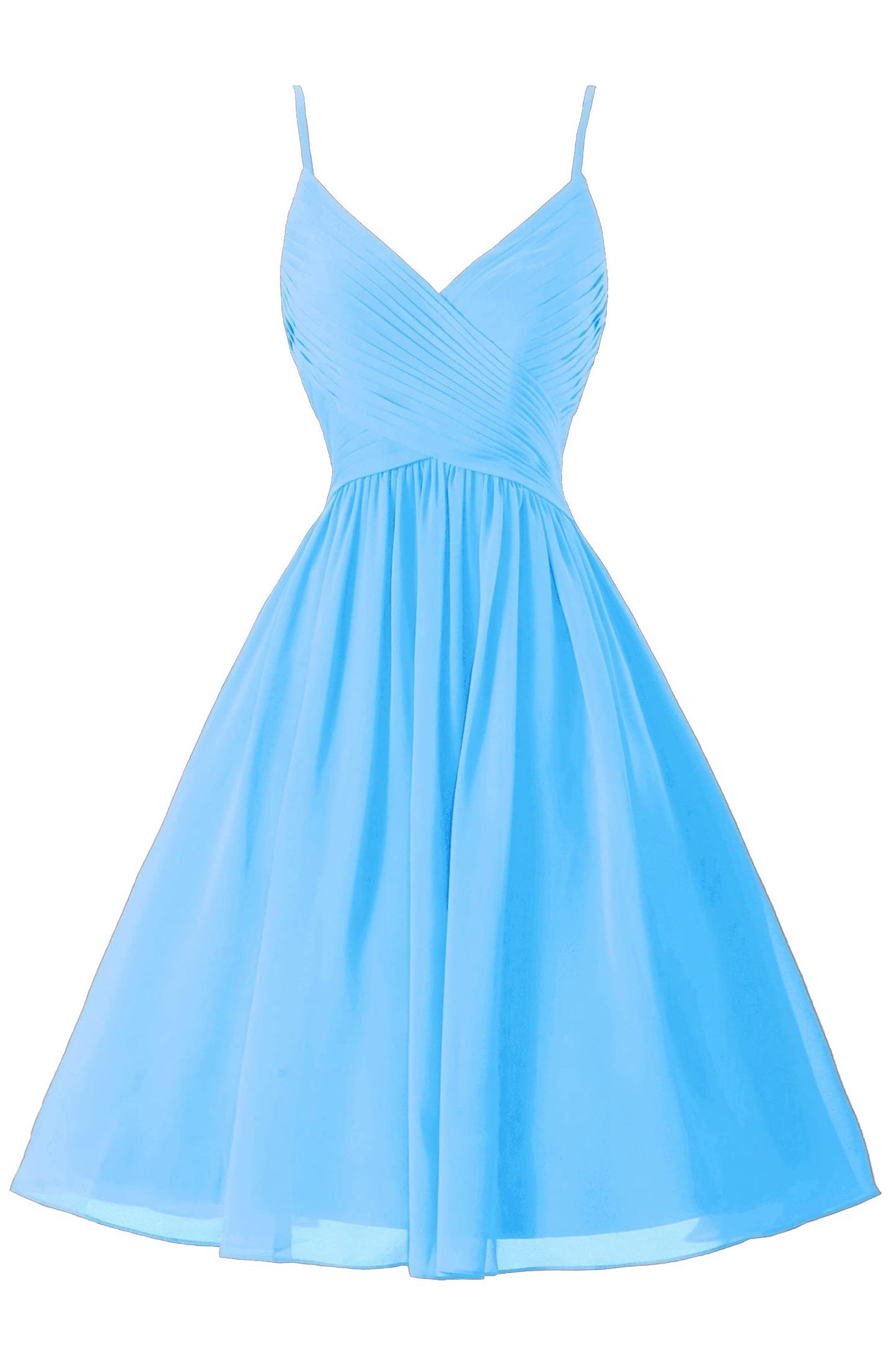 Vestidos de fiesta cortos de gasa con tirantes finos, sin mangas y corte en A, con bolsillos