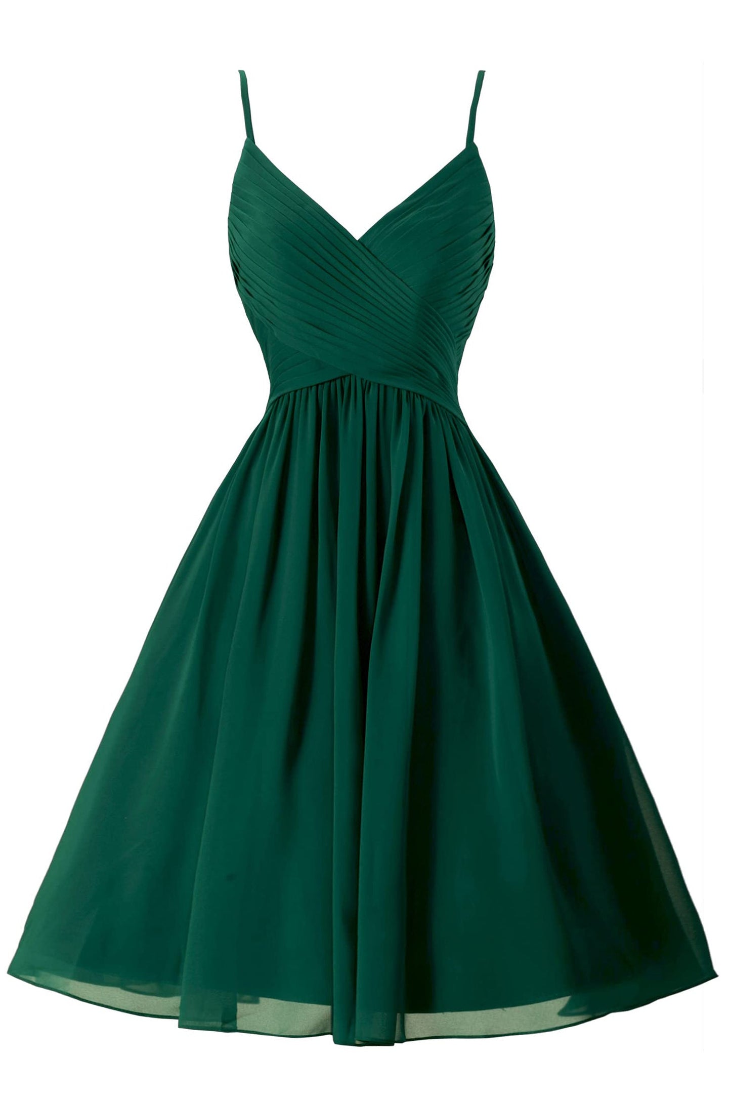 Vestidos de fiesta cortos de gasa con tirantes finos, sin mangas y corte en A, con bolsillos