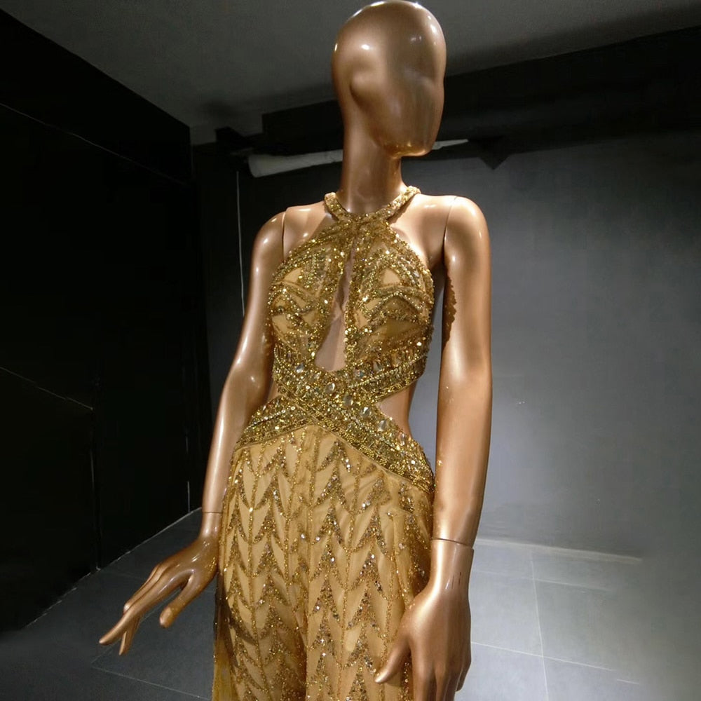 Gold Luxus Overall Abendkleider Kleider 2025 Perlen Sexy Überrock Für Frauen Party LA71505