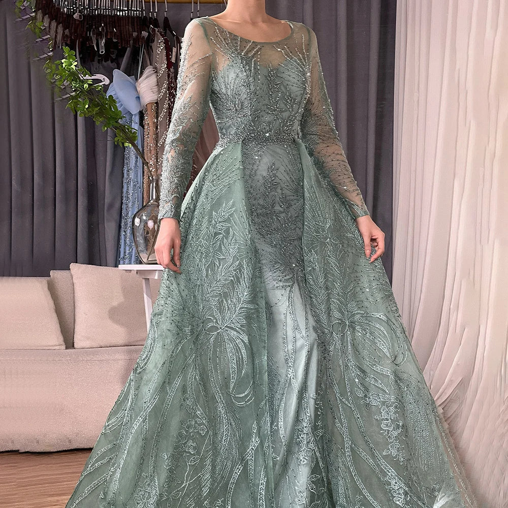 Muslim Pink Long Mermaid With Train Luxury Evening Dresses Gowns for woman party Formal Dress 2025 LA70541