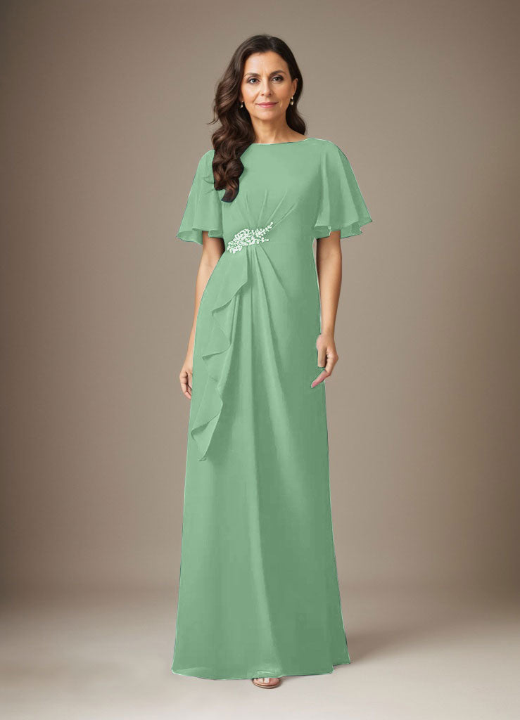 Dunkelmarineblaues Etuikleid aus Chiffon mit Perlen