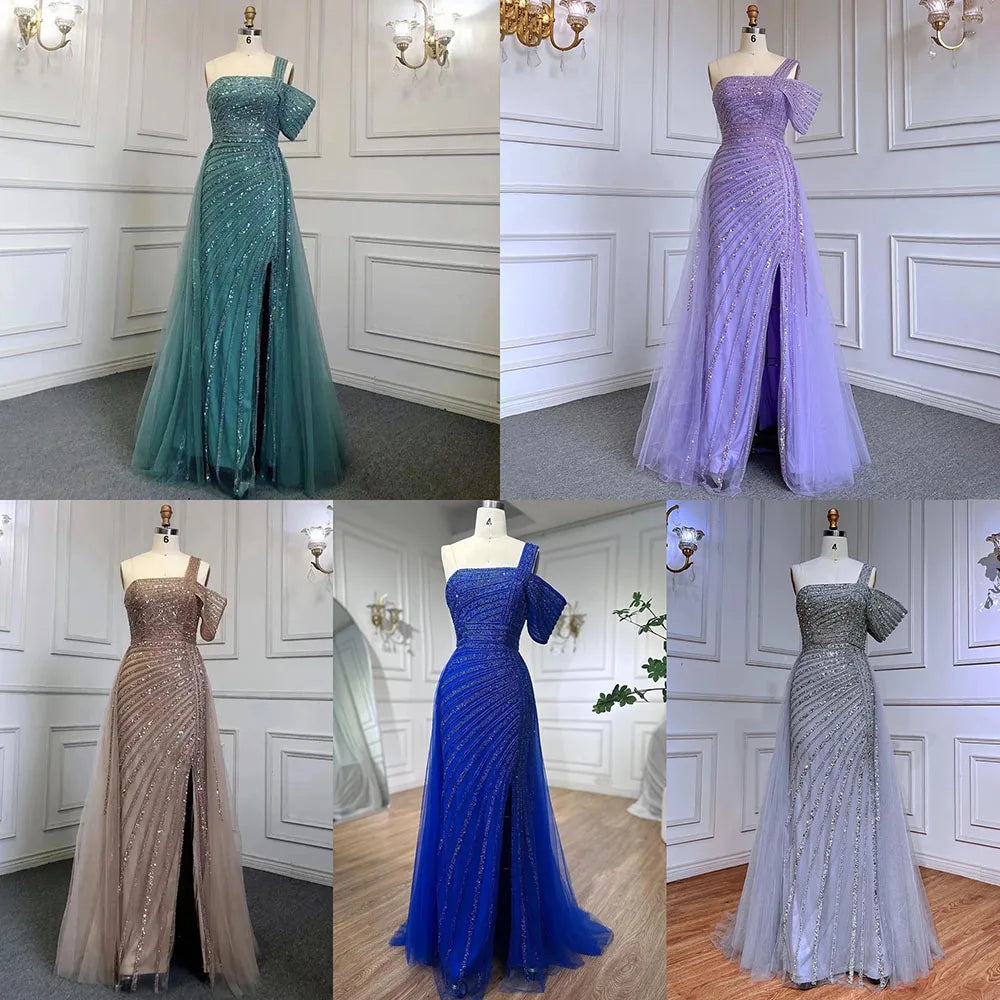 Turquoise High Split Sexy Luxury Beaded 2025 For Woman Party Evening Dresses Gowns Mermaid Elegant LA71651