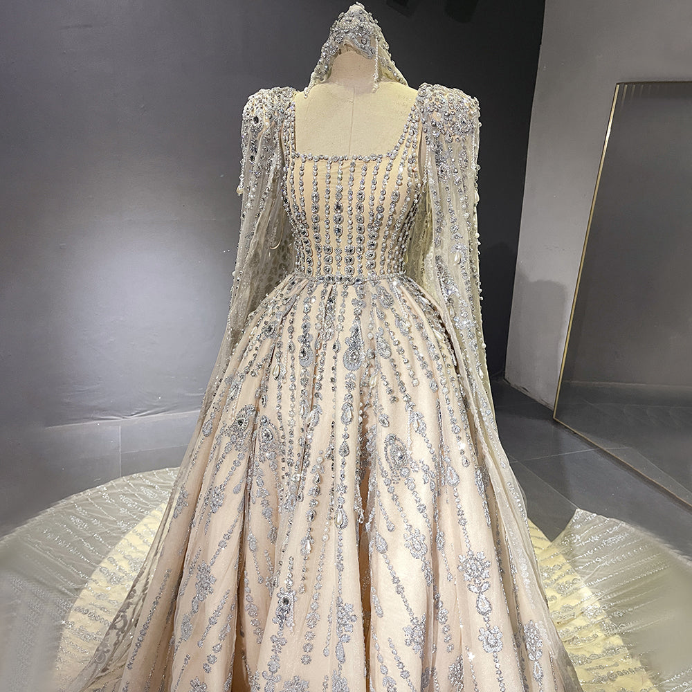 Nude Luxury A-Line Evening Dresses Gowns 2025 Beaded Cape Sleeves For Women Party LA71614