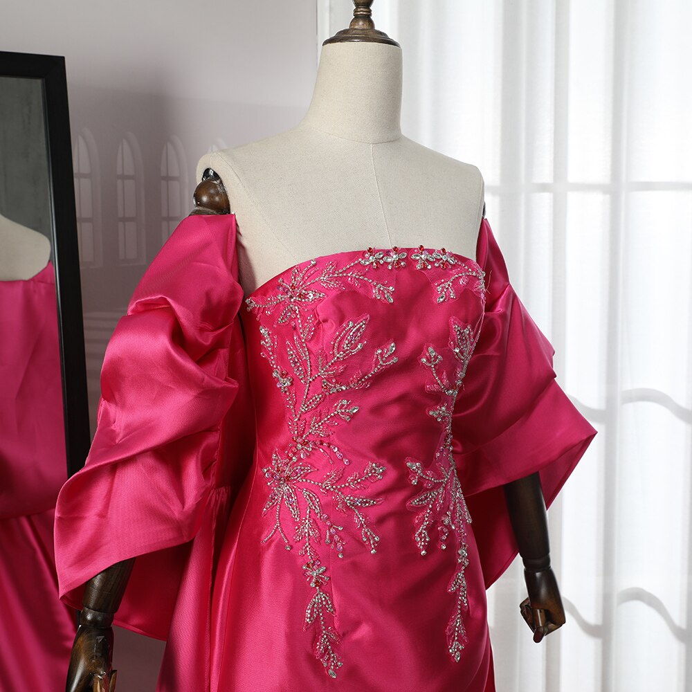 Arabic Fuchsia Satin Mermaid Strapless With Jacket Beaded Evening Dresses Gowns 2025 For Women Wedding Party LA71896