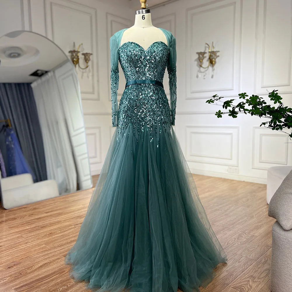 En oferta, sin devolución ni reembolso, vestido de noche árabe sexy fucsia de corte A con mangas largas y cuentas de lujo para mujer, fiesta 2025 LA71810