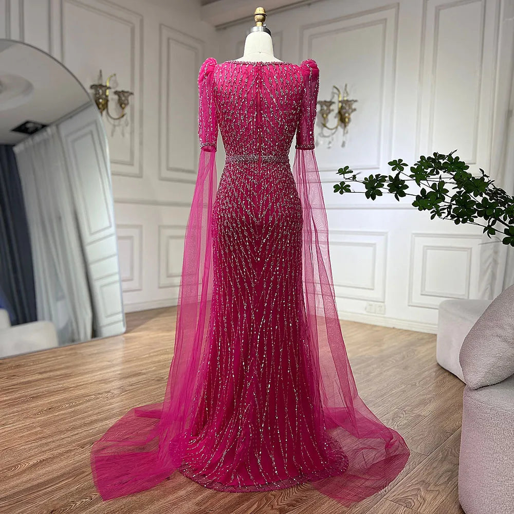 Luxuriöses Abendkleid im Meerjungfrauenstil in Fuchsia für formelle Anlässe LA72774