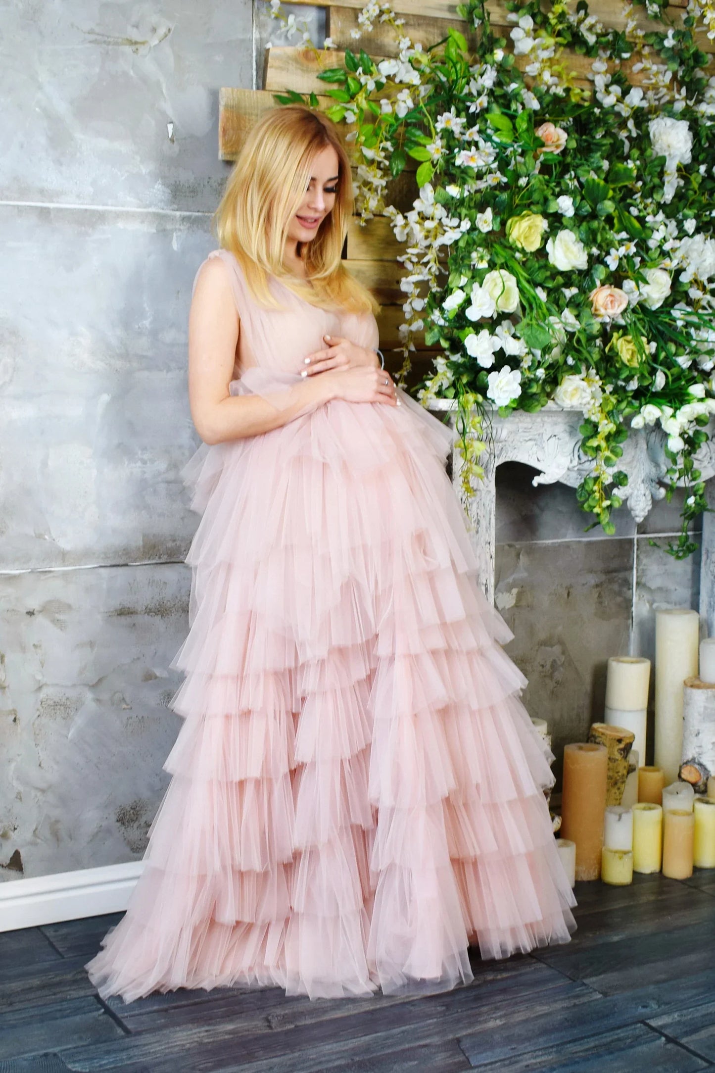 Vestido de maternidad azul claro para baby shower SY019