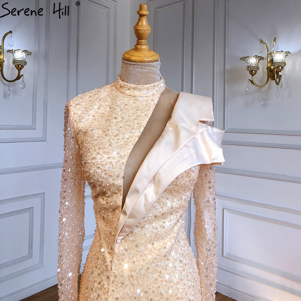 Vestidos de cóctel asimétricos dorados 2025 con cuentas y perlas, sexys, de lujo, para mujer, fiesta LA71399