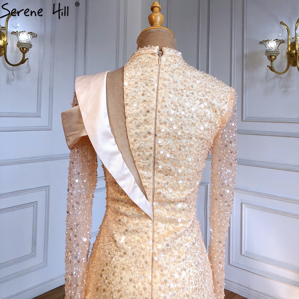 Vestidos de cóctel asimétricos dorados 2025 con cuentas y perlas, sexys, de lujo, para mujer, fiesta LA71399