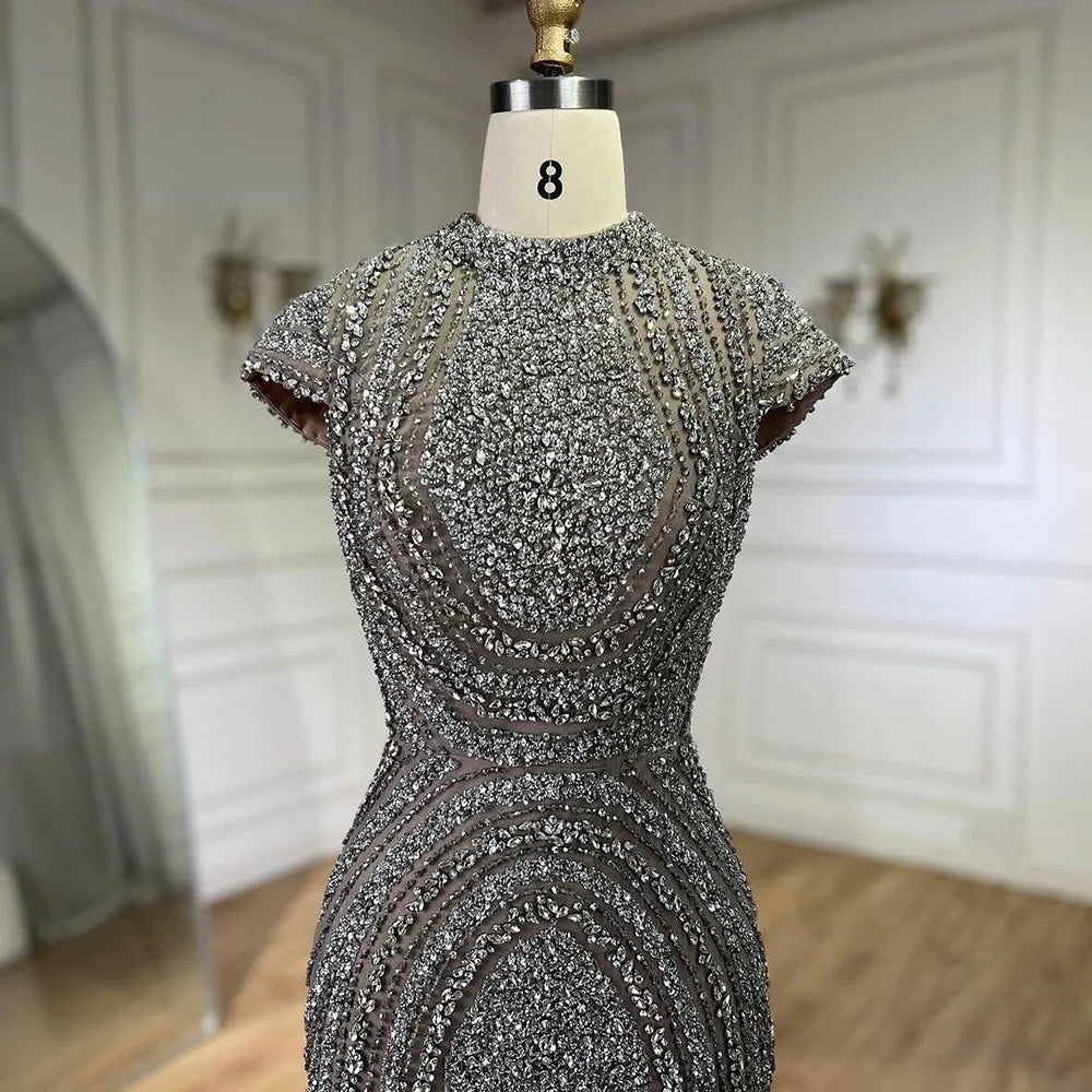 Luxus-Designer Dubai Silber Nude Arabische Abendkleider LA72344