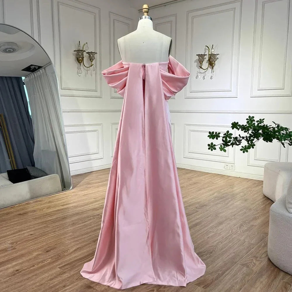 Luxuriöses schulterfreies Abendkleid in Babyrosa für Damenparty LA72414