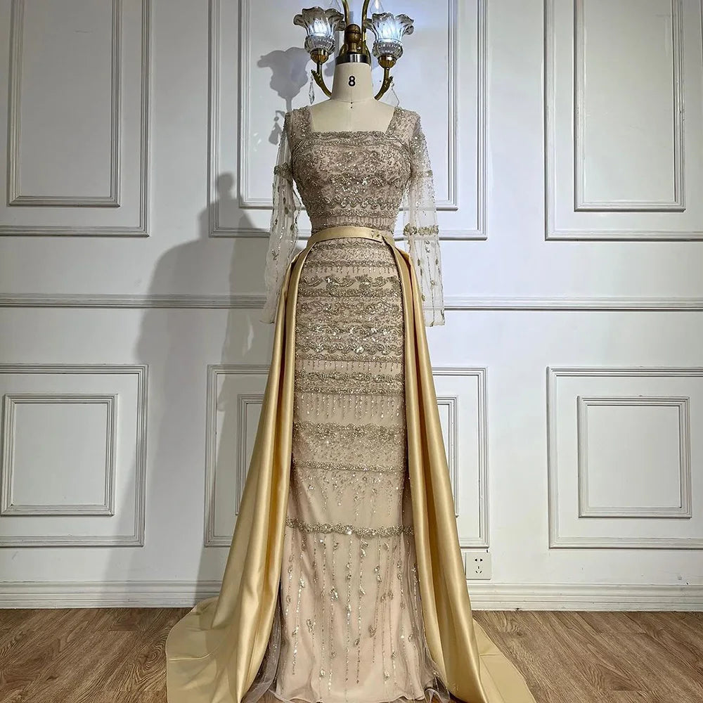Luxus Dubai Arabisch Salbeigrün Meerjungfrau Abendkleid Kleider für Party LA72126A