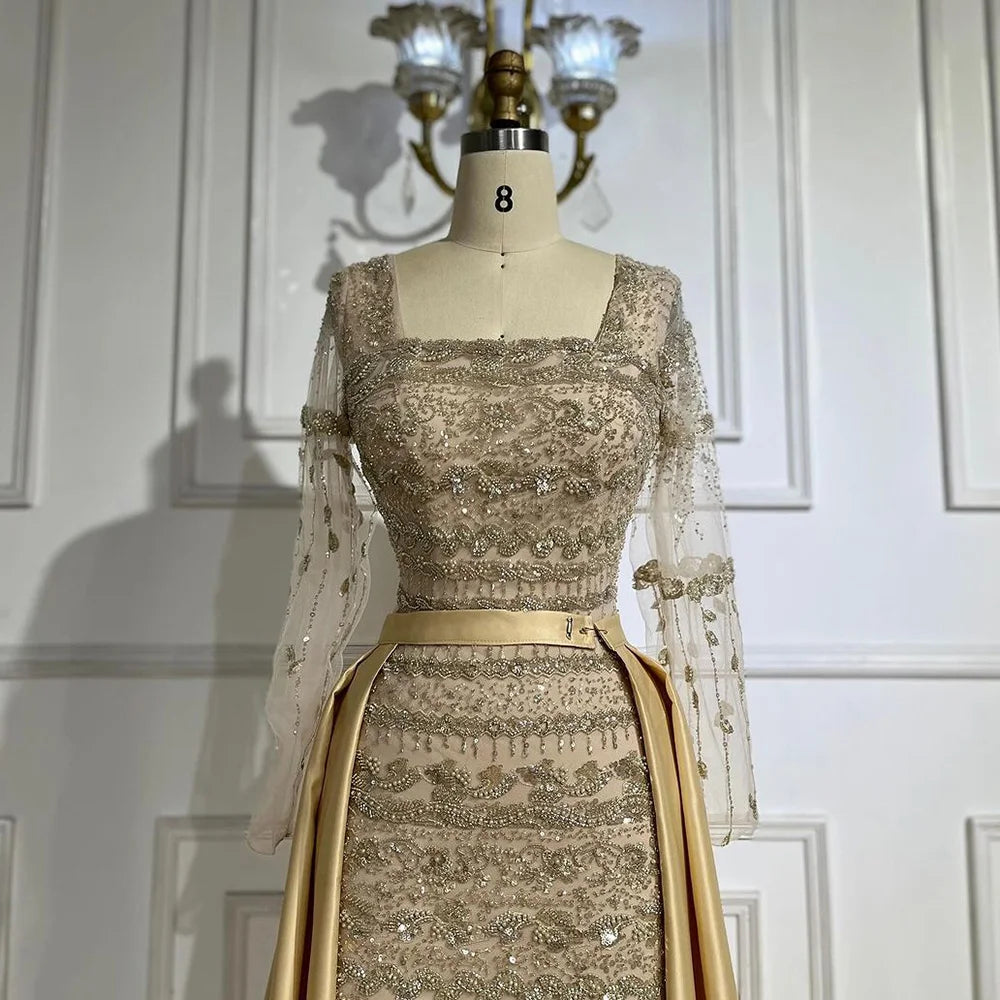 Luxus Dubai Arabisch Salbeigrün Meerjungfrau Abendkleid Kleider für Party LA72126A