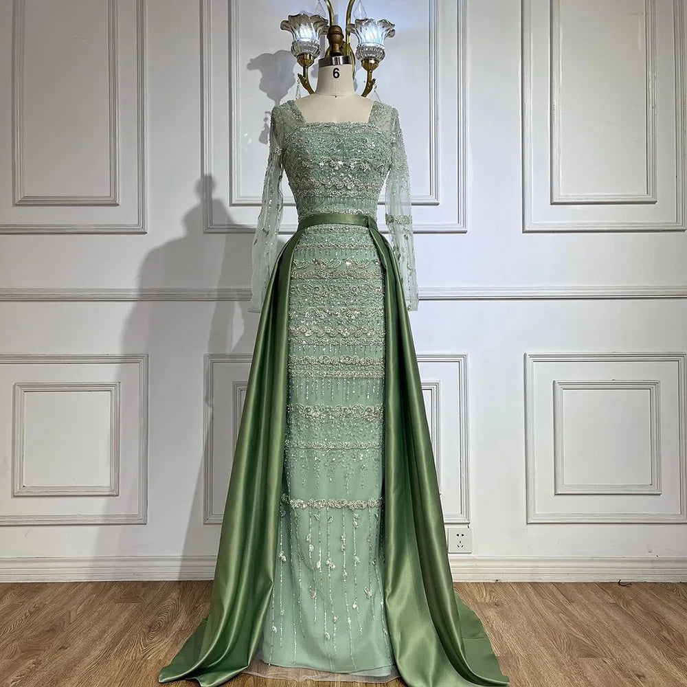 Luxus Dubai Arabisch Salbeigrün Meerjungfrau Abendkleid Kleider für Party LA72126A