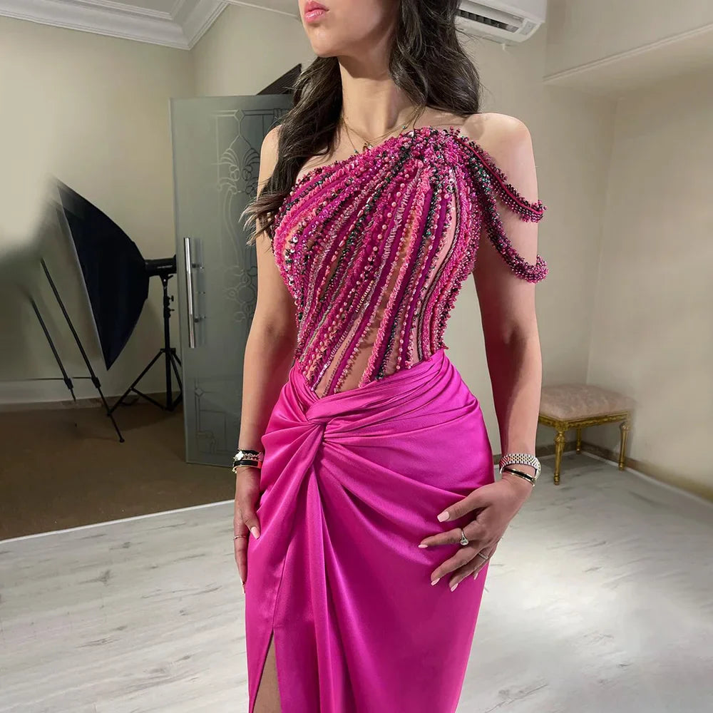 Luxus-Designer-Abendkleider in Fuchsie, Dubai, für besondere Anlässe, LA72669