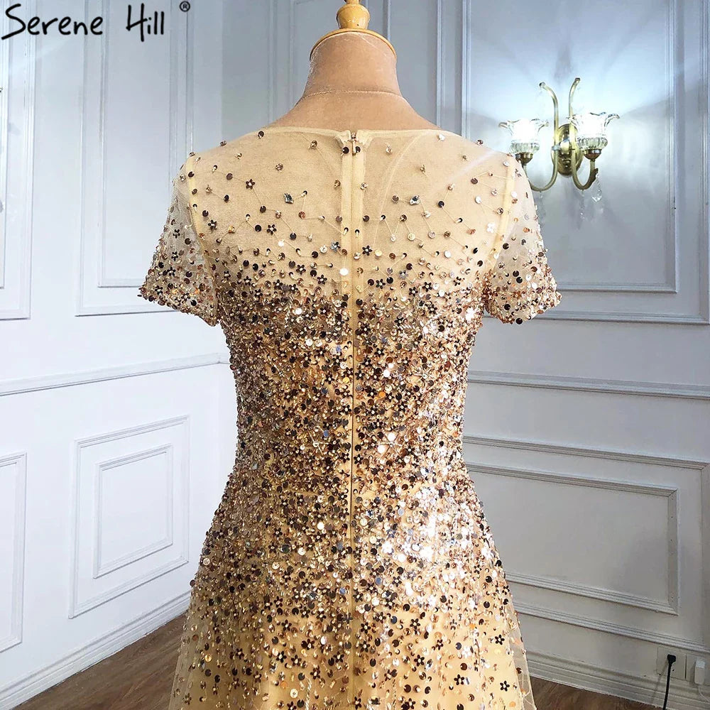 En oferta, sin devolución ni reembolso, 2025, vestidos de noche grises de lujo en forma de A con mangas cortas y cuentas, elegantes vestidos de fiesta para mujer LA70976