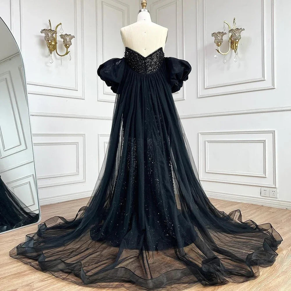 Lila Vintage Abendkleid mit halben Puffärmeln und Perlen-Cape-Jacke LA72653