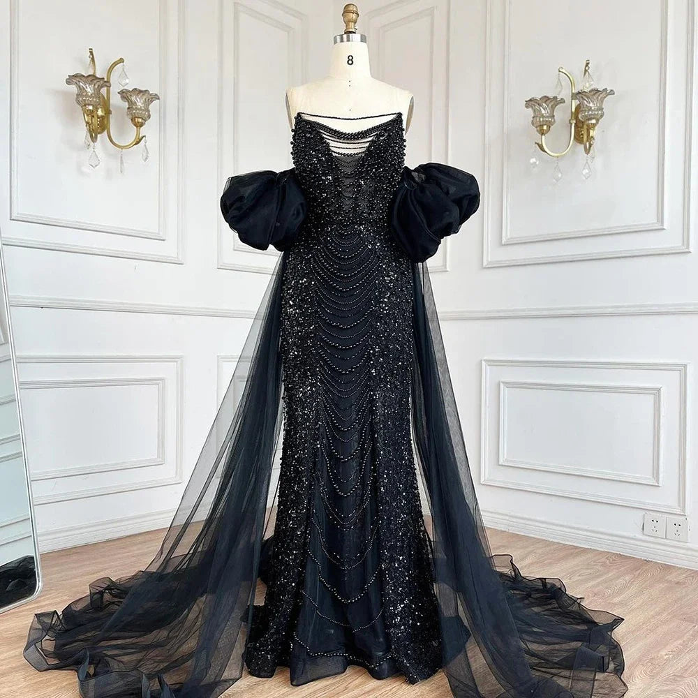 Lila Vintage Abendkleid mit halben Puffärmeln und Perlen-Cape-Jacke LA72653