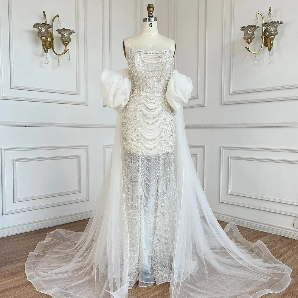 Lila Vintage Abendkleid mit halben Puffärmeln und Perlen-Cape-Jacke LA72653