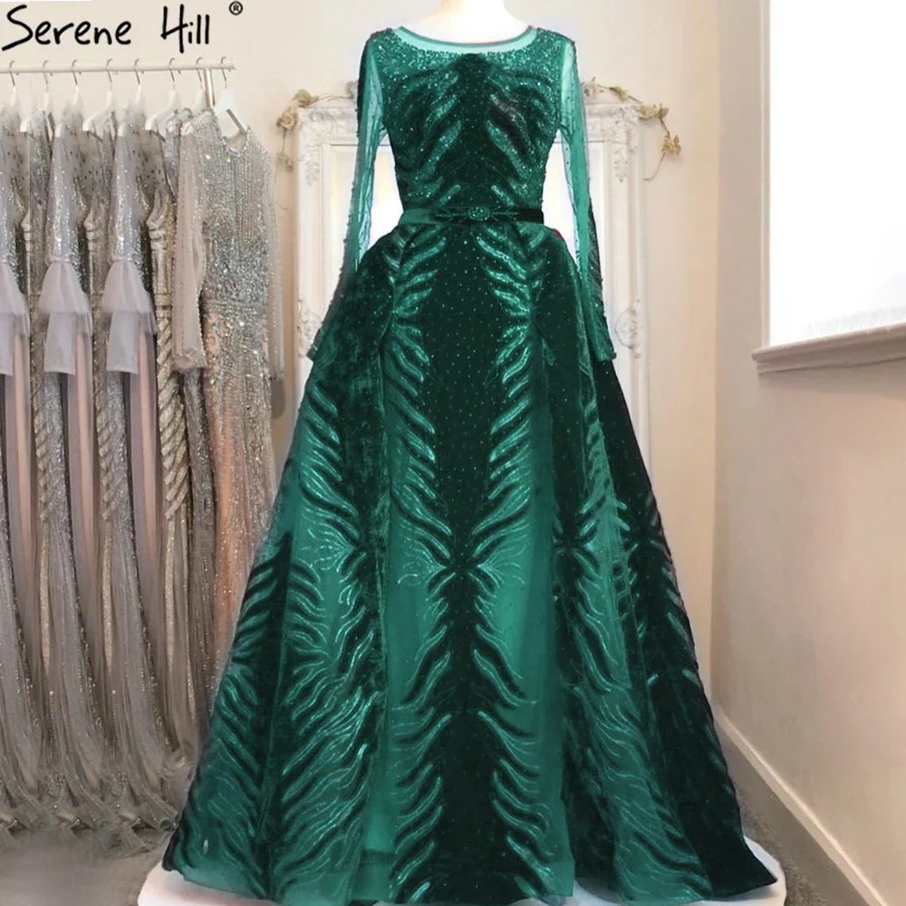 2025 Muslim Velvet Fabric Mermaid Luxury Blue Evening Dresses Dress With Skirt Formal Dress Plus Size LA60914