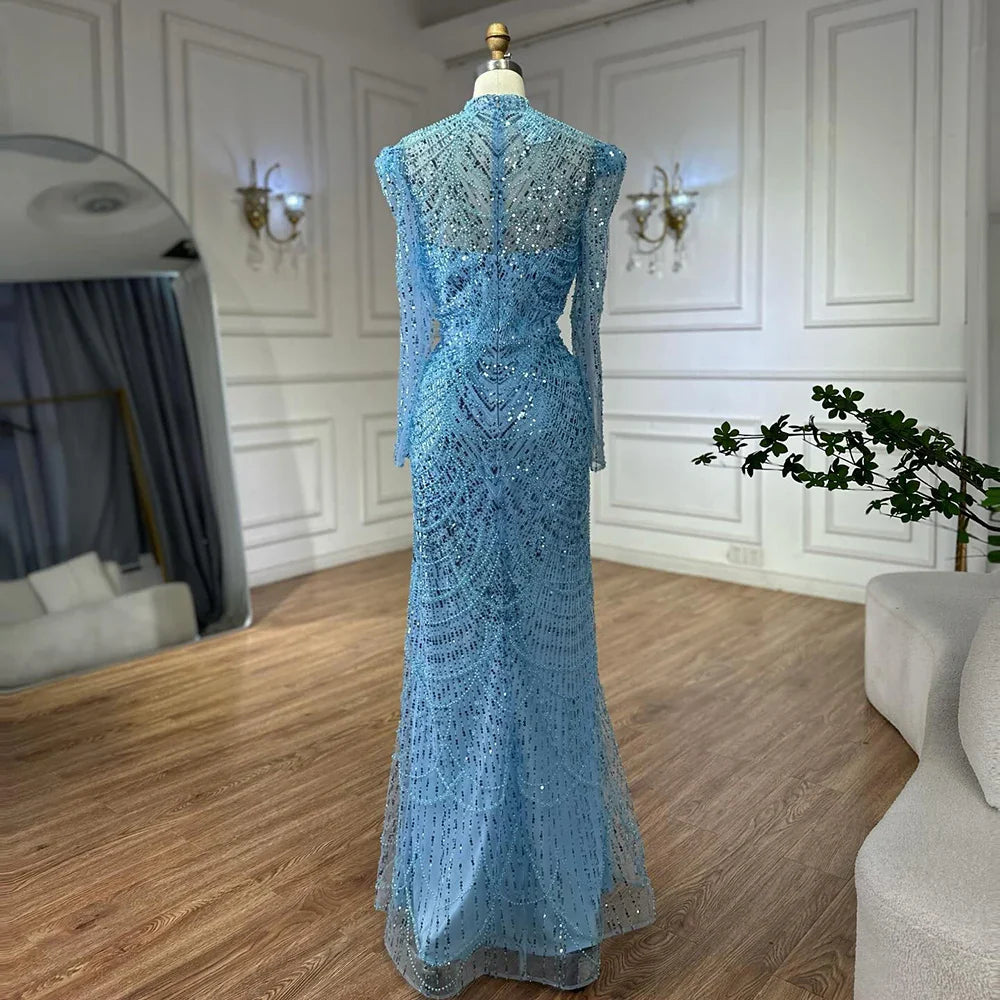 2025 White Muslim Mermaid Evening Dress Gown with Detachable Overskirt for Formal Occasion LA72032L