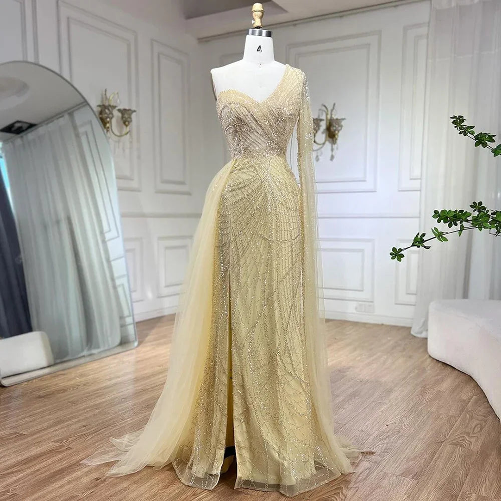 Arabisch Blau Elegantes Meerjungfrau Abendkleid mit Perlenrock - Luxuriöses Damen Hochzeits-Partykleid 2025 LA72174
