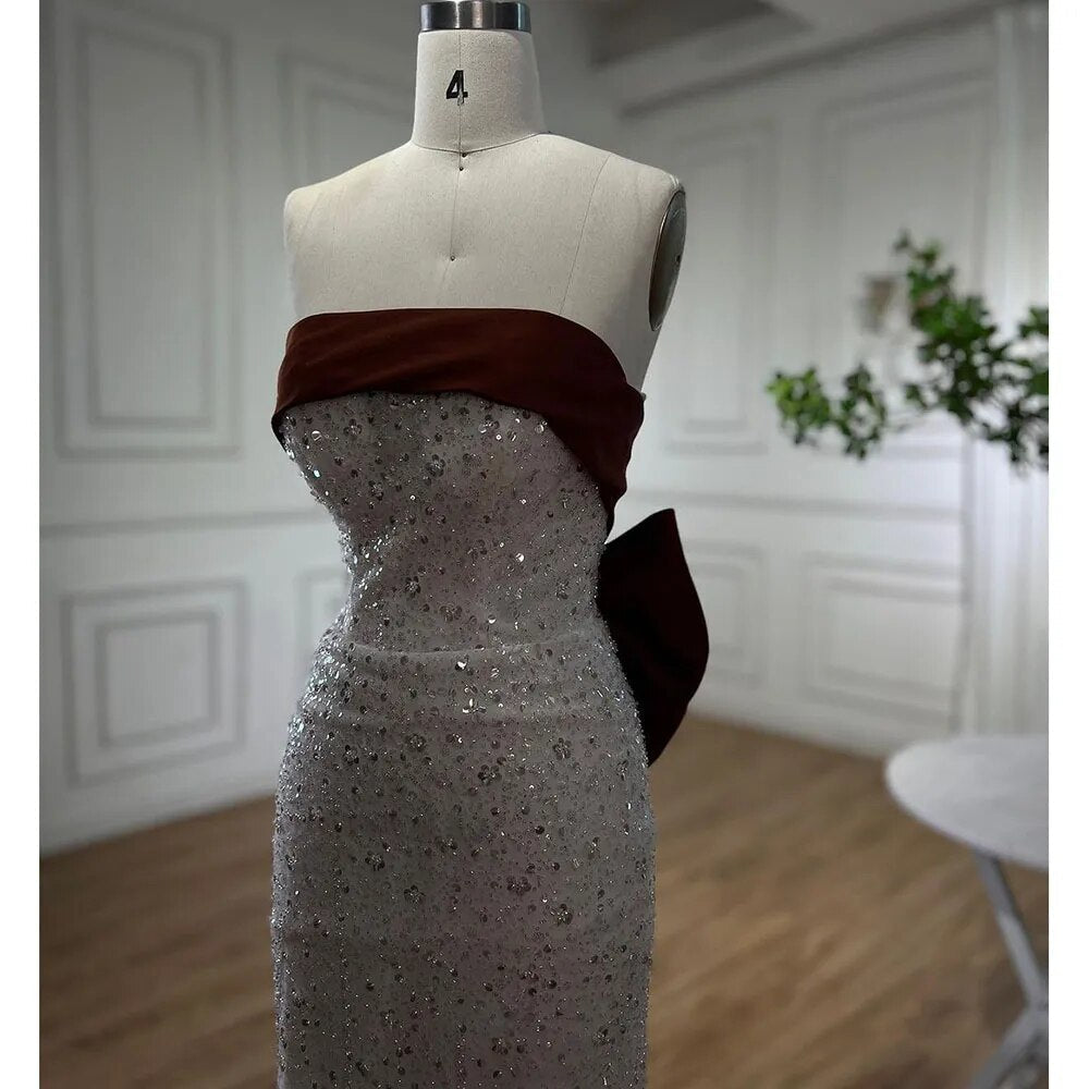 Arabisch Beige Elegante Meerjungfrau Sexy Trägerlosen Perlen Abendkleider 2025 Kleider Für Frauen Hochzeit Party LA72065
