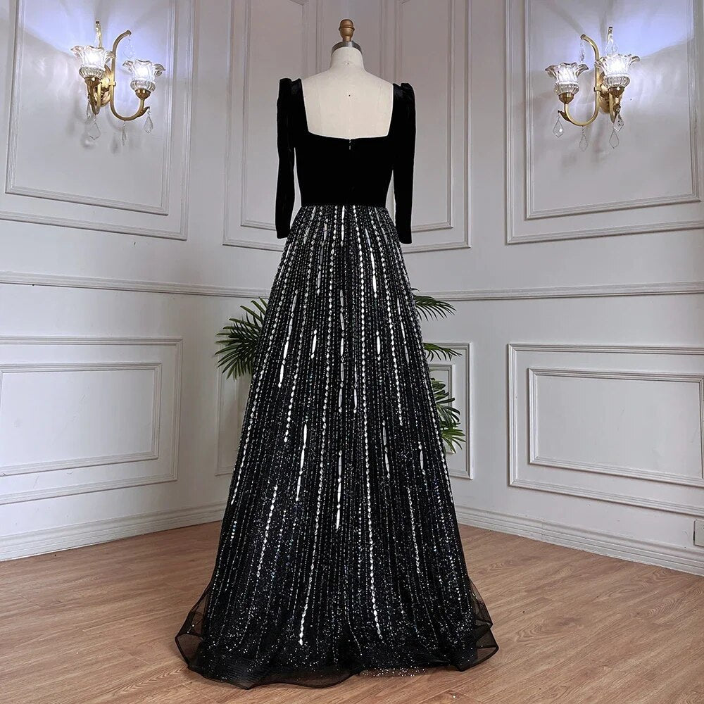 Arabisch Schwarz EINE Linie Off Schulter Glänzende Perlen Luxus Abendkleider Kleider Für Frauen Hochzeit Party 2025 LA71826A