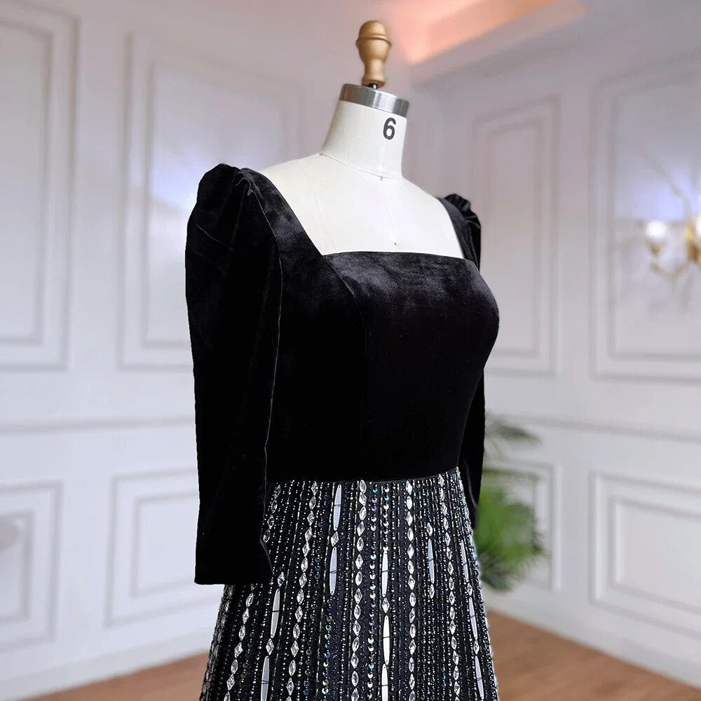 Arabisch Schwarz EINE Linie Off Schulter Glänzende Perlen Luxus Abendkleider Kleider Für Frauen Hochzeit Party 2025 LA71826A