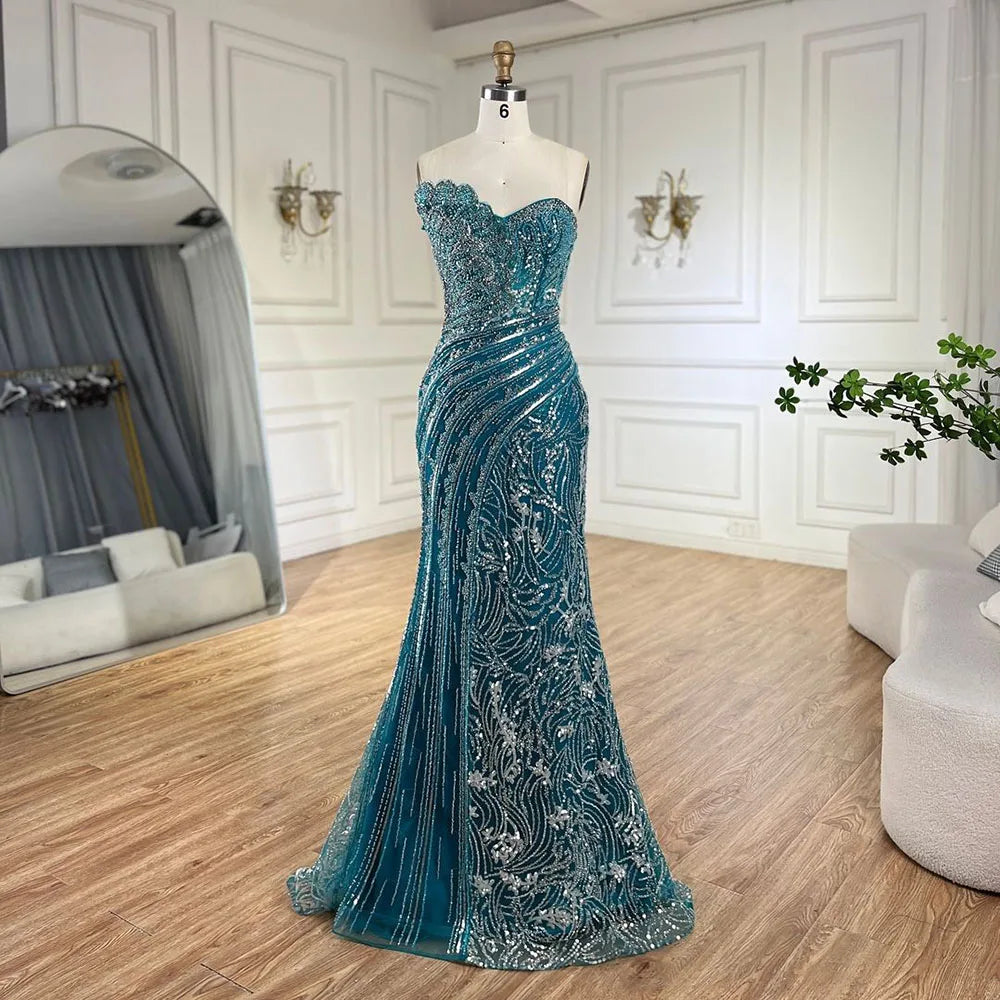 Vestido de noche verde sirena con un hombro al descubierto y mangas estilo capa para ocasiones formales LA72600 2025