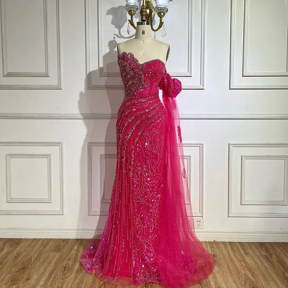 Vestido de noche verde sirena con un hombro al descubierto y mangas estilo capa para ocasiones formales LA72600 2025