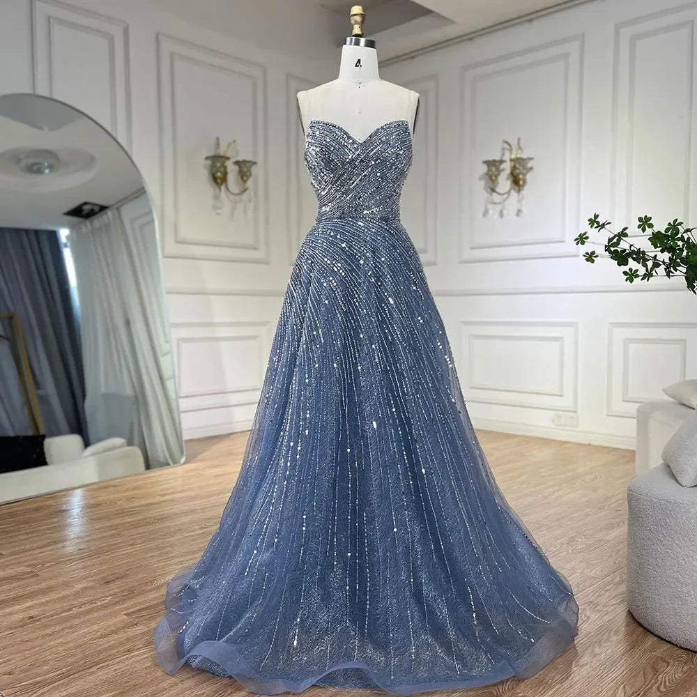 Vestidos de noche de lujo estilo Dubái, color caramelo árabe, sin tirantes, con cuentas, para mujer, para boda, fiesta, 2025, LA72563