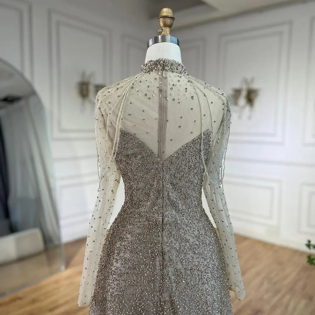 Vestidos de noche de lujo estilo sirena árabe con borlas y cuentas, color nude, para bodas de mujer, LA72570