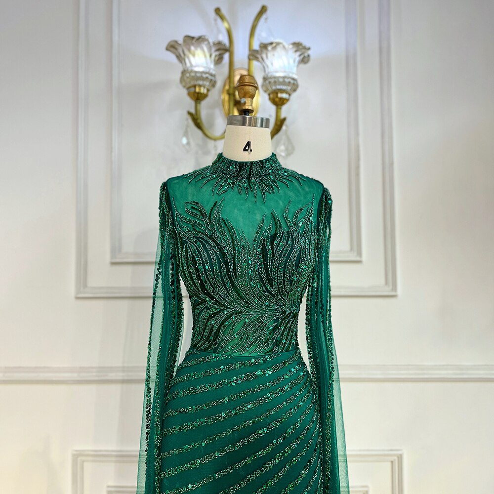 Vestido de noche largo estilo sirena, sexy, con mangas acampanadas, encaje y cuentas, estilo caramelo árabe, para mujer, para fiesta de boda, LA71885