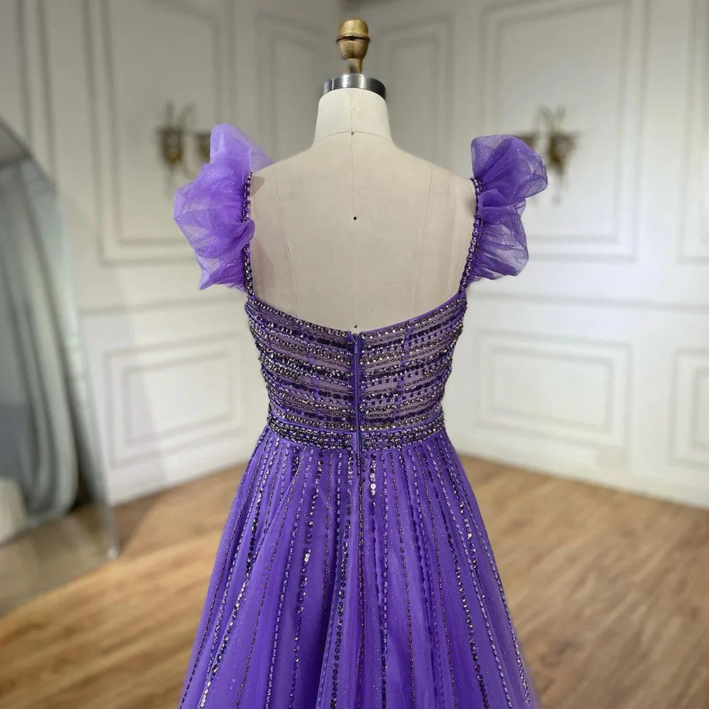 Vestido de noche árabe elegante con cuentas color melocotón, corte A, cuello barco, de lujo, para mujer, vestido largo de fiesta LA72324