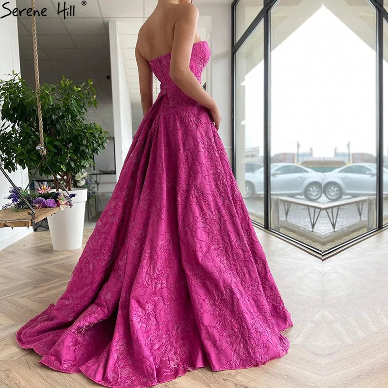 Arabisch Fuchsia Elegante Abendkleider 2025 Luxus Dubai A-Linie Ärmelloses Abendkleid Langes Design LA70699