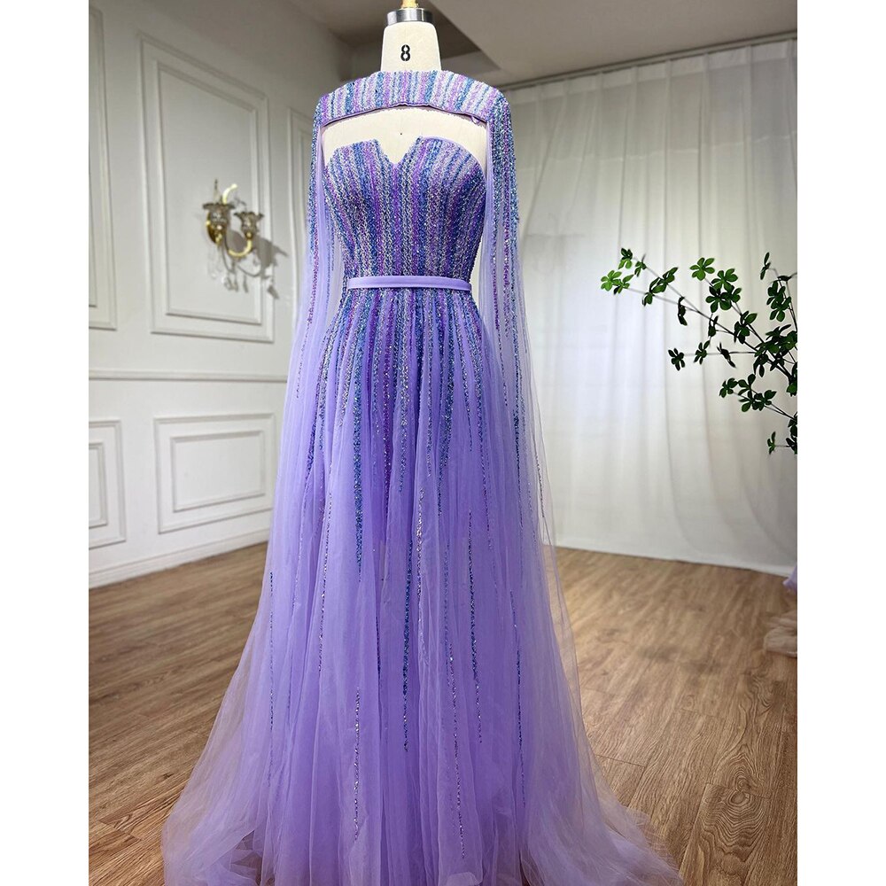 Vestidos de noche largos árabes con mangas largas tipo capa en color verde, corte A y cuentas, para mujer, para bodas, 2025, LA71912