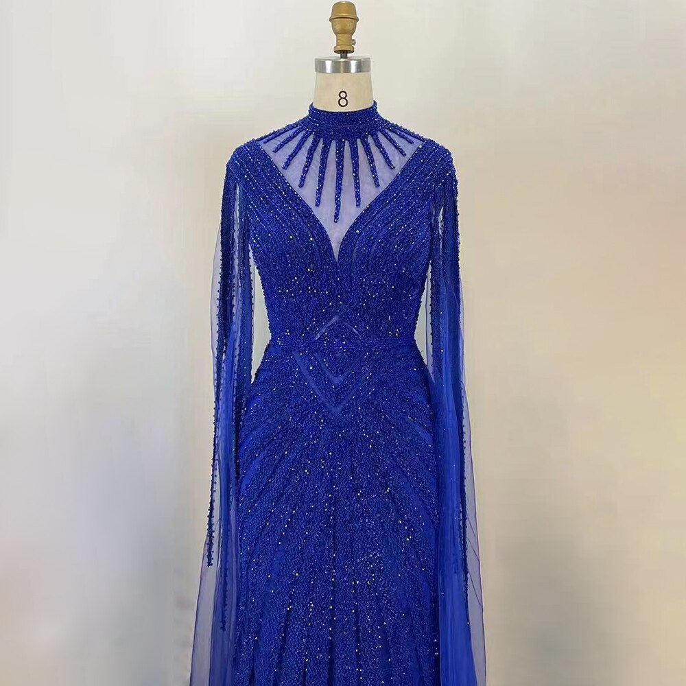 Vestido de noche árabe verde elegante con mangas estilo capa, sirena, encaje y cuentas, 2025, para mujer, boda, fiesta, LA71929