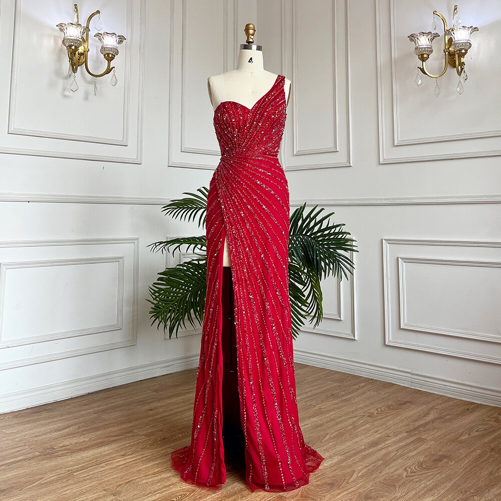 Vestido de noche largo estilo sirena, elegante, sexy, con abertura alta y cuentas, estilo árabe, verde, para mujer, para fiesta de boda, LA71779A