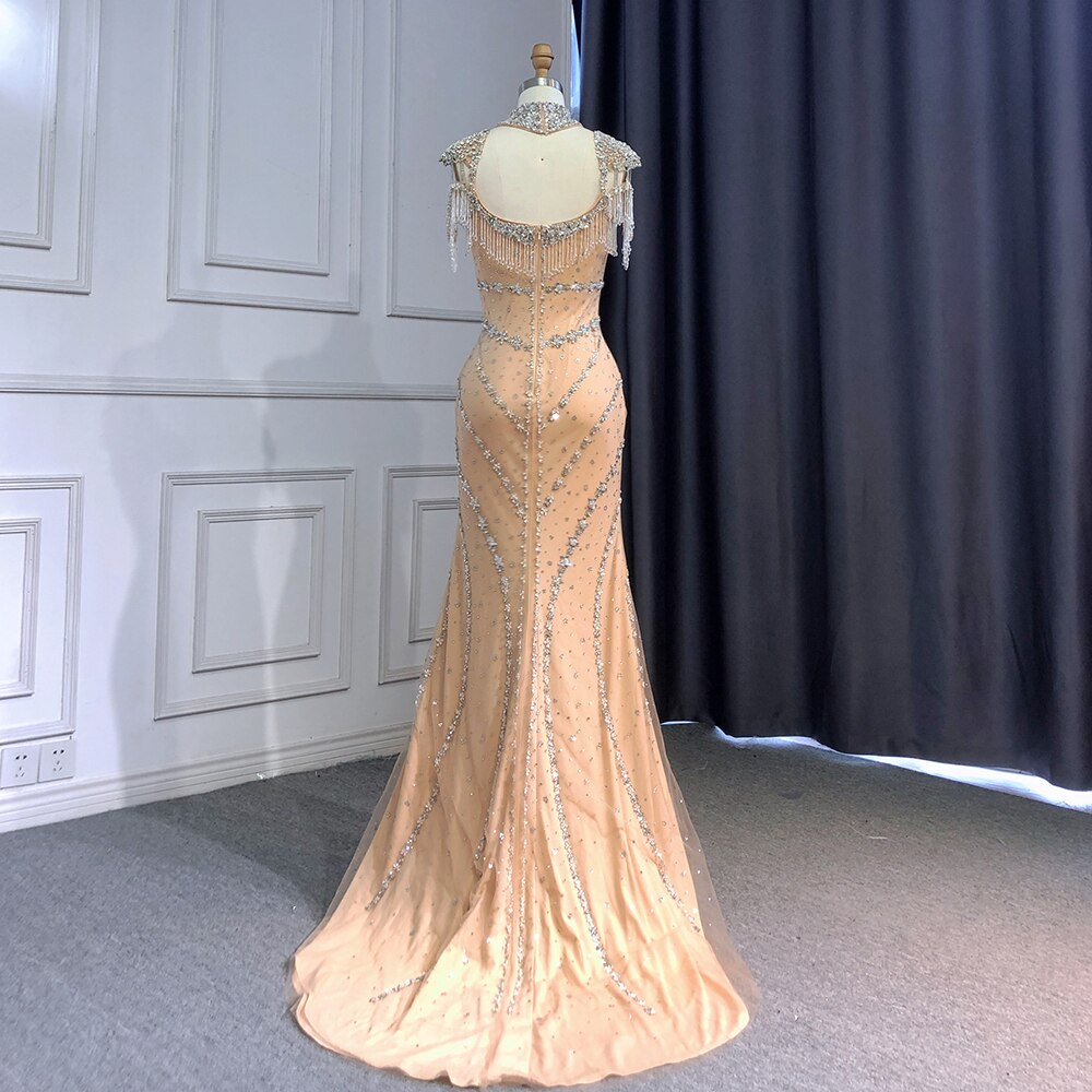 En oferta, sin devolución ni reembolso, elegante vestido de noche estilo sirena, estilo árabe, con escote en forma de corazón, de lujo, con borlas y cuentas, para mujer, fiesta, LA71540