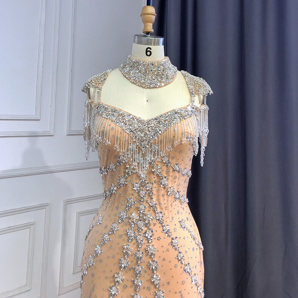 En oferta, sin devolución ni reembolso, elegante vestido de noche estilo sirena, estilo árabe, con escote en forma de corazón, de lujo, con borlas y cuentas, para mujer, fiesta, LA71540