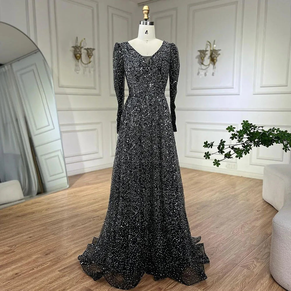 Vestido de noche árabe rosa, elegante, de manga larga, con cuentas, para mujer, para boda, fiesta, 2025, LA72521