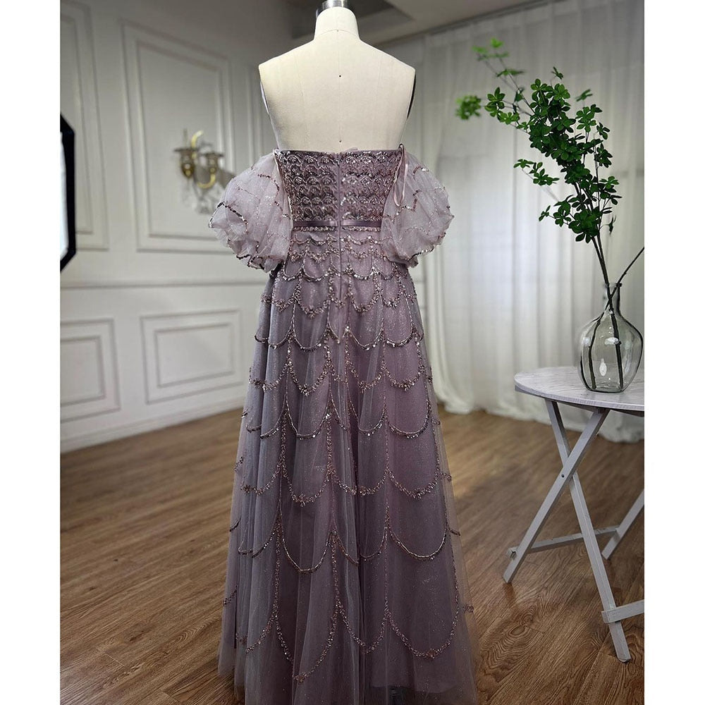 Vestido de noche largo, elegante, estilo sirena, sexy, sin tirantes, con cuentas, color rosa árabe, para mujer, para fiesta de boda 2025 LA72130