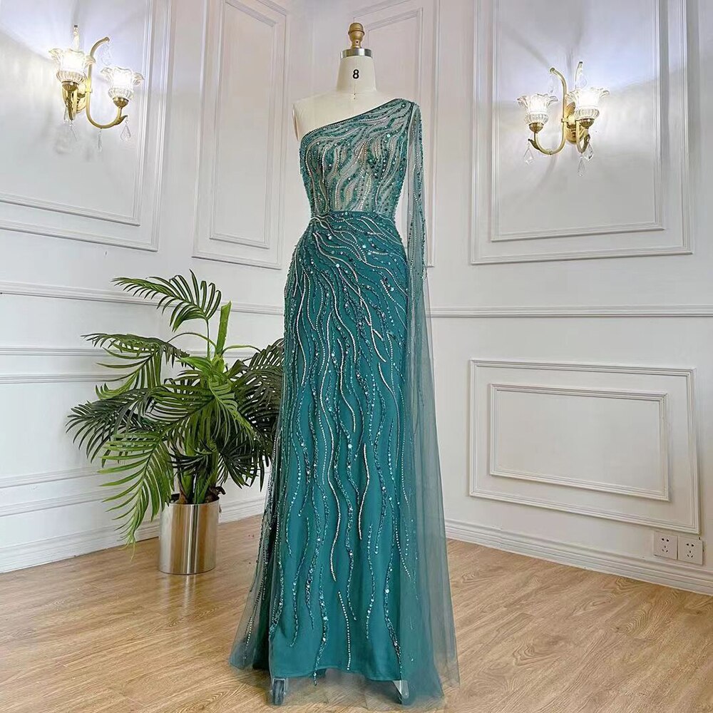 Vestido de noche largo elegante de sirena árabe rosa con un hombro al descubierto y cuentas, 2025, para mujer, fiesta nocturna, LA71901