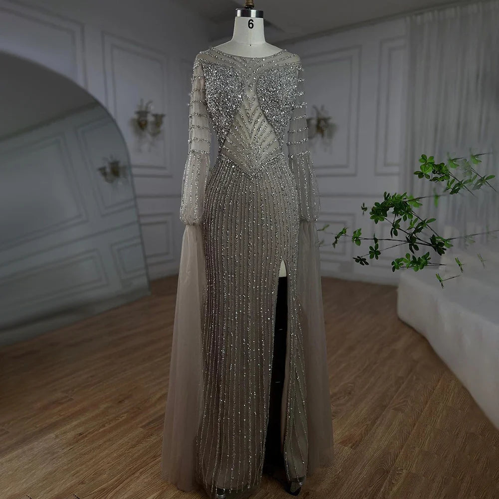 Vestido de noche elegante de lujo con mangas estilo capa y cuentas de sirena turquesa árabe para mujer, ideal para bodas 2025 LA72246