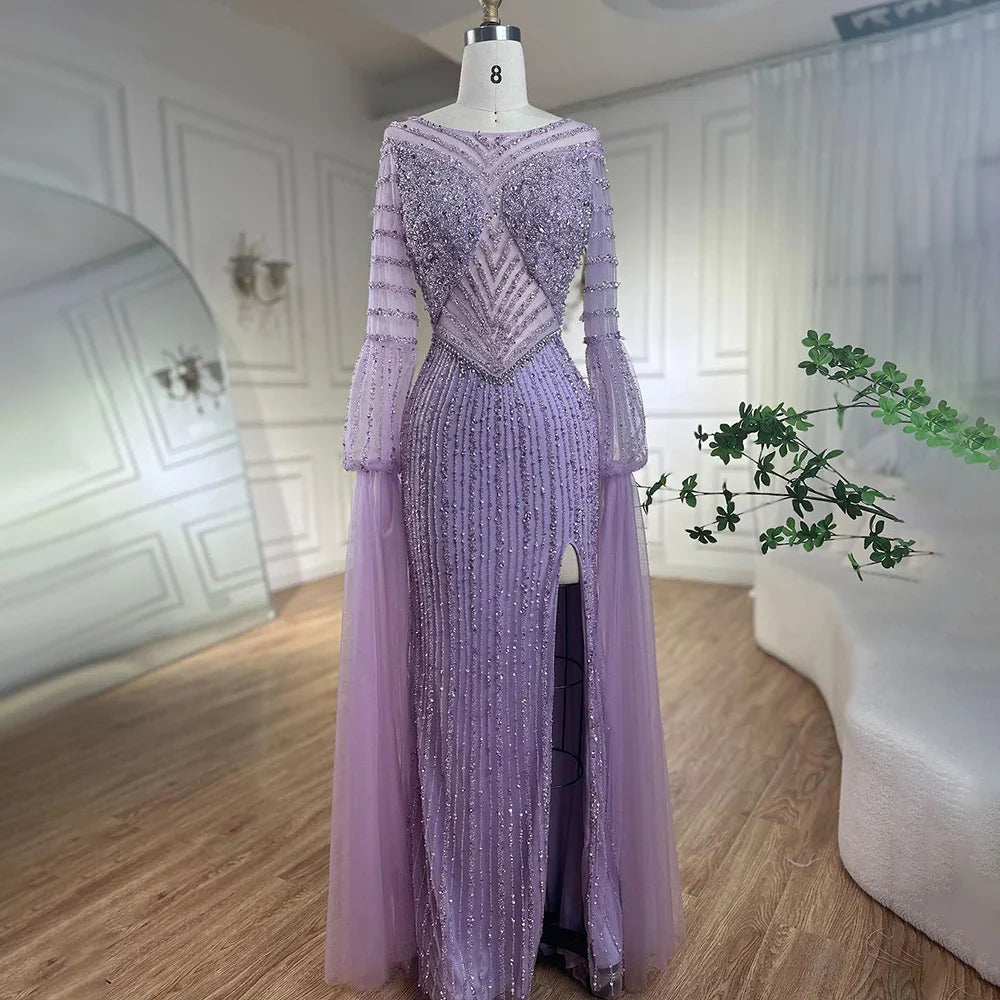 Vestido de noche elegante de lujo con mangas estilo capa y cuentas de sirena turquesa árabe para mujer, ideal para bodas 2025 LA72246