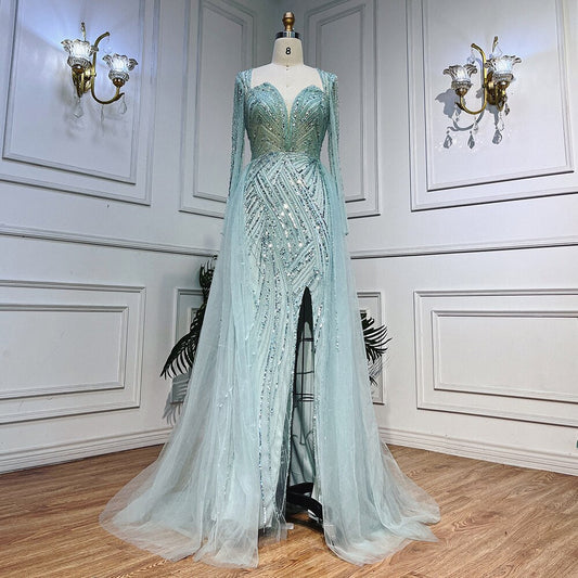 En oferta, sin devolución ni reembolso, vestido de noche árabe turquesa con escote en V, sirena, con cuentas, sexy, abierto, con abertura, para mujer, fiesta de boda LA72006 2025