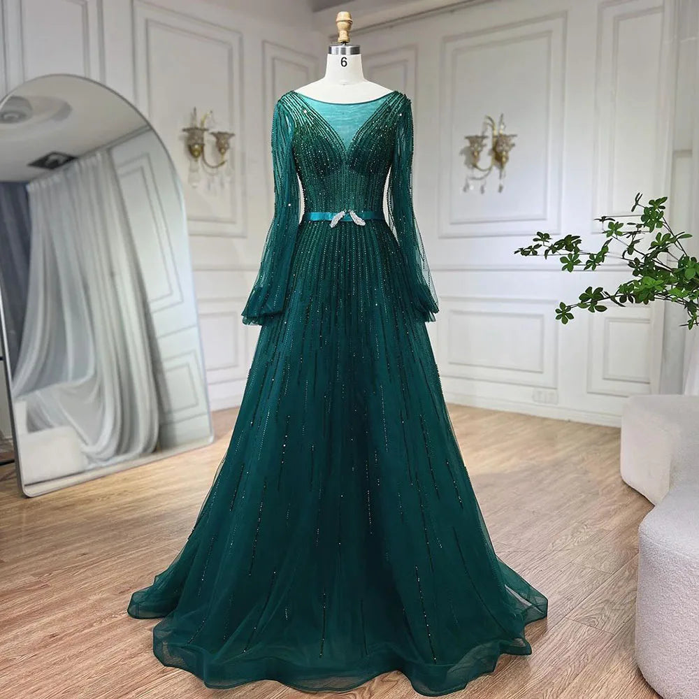 Elegante vestido de noche árabe amarillo de corte A con cuentas de lujo de Dubái para mujer, vestido de fiesta de boda 2025 LA72300