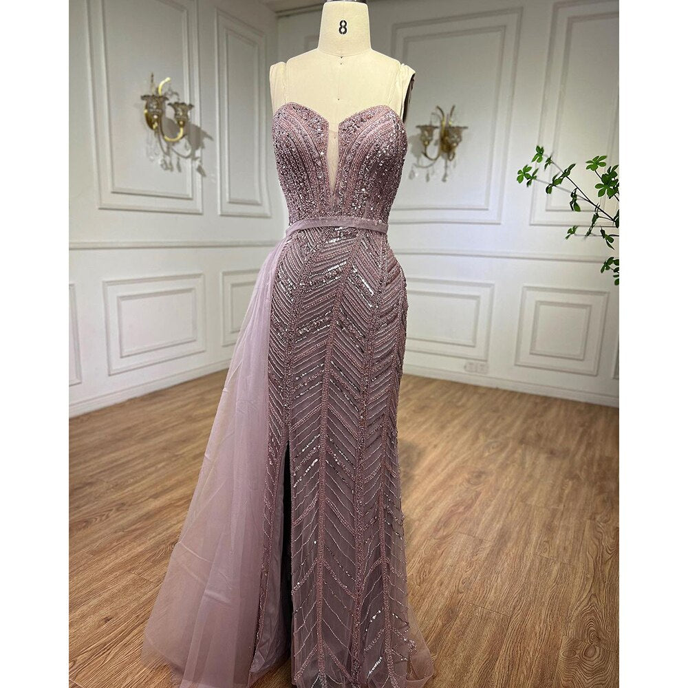 Vestido de noche largo con cuentas y abertura alta, estilo sirena, estilo árabe turquesa, sexy, para mujer, para fiesta de boda 2025 LA71966